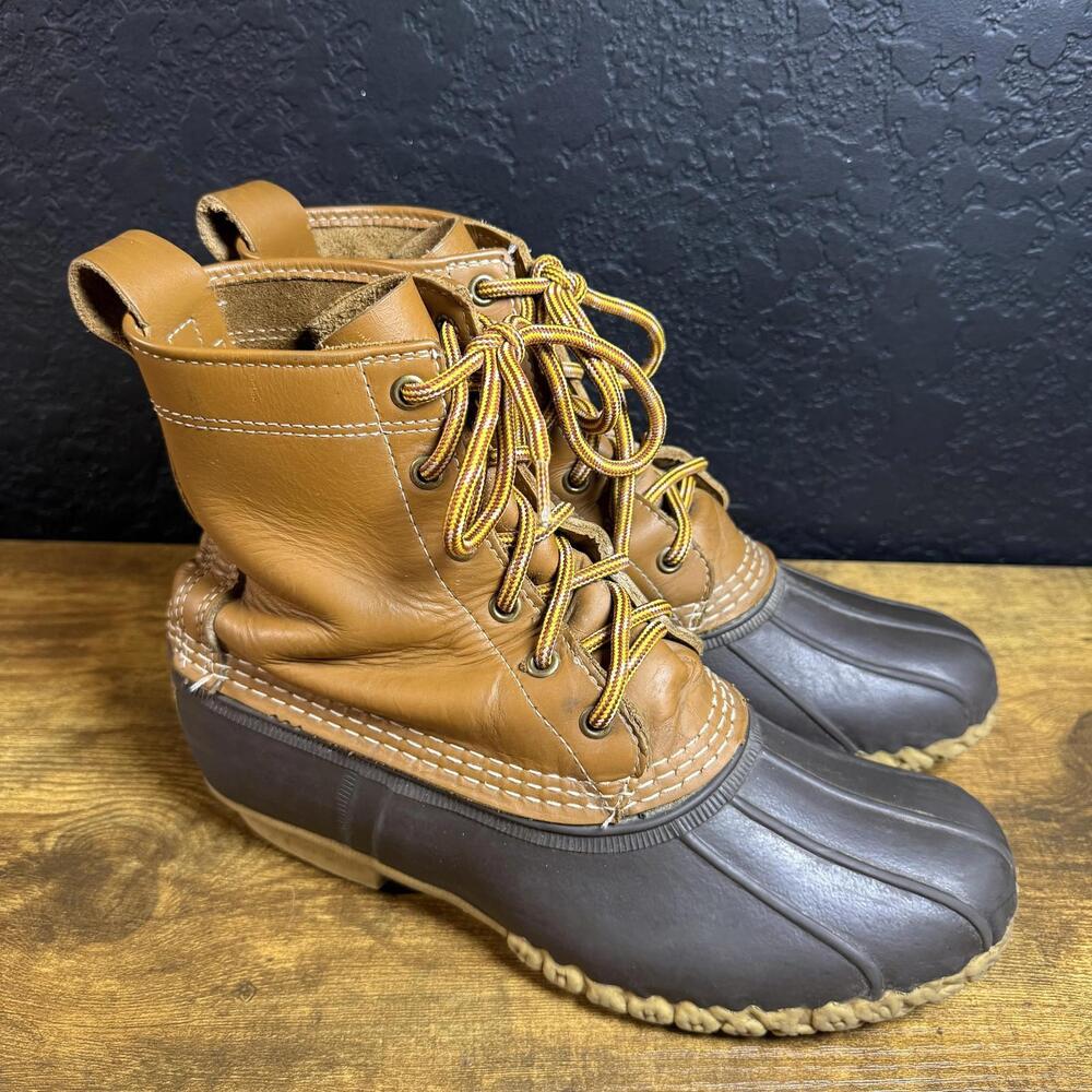 L.L. Bean 6" Bean Boots Tan Brown Leather Rubber Duck Boots Women's 8